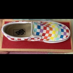 Classic Rainbow Checkerboard Slip-on Vans